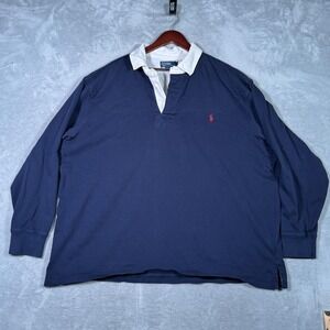 Polo Ralph Lauren Rugby Shirt Mens 3XB 3XL Big Navy White Collar Long Sleeve